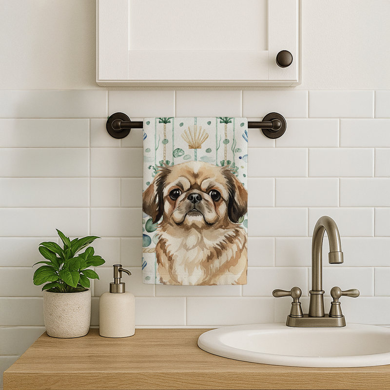 Sable Pekingese Coastal Sea Glass Kitchen Towel, Sable Pekingese