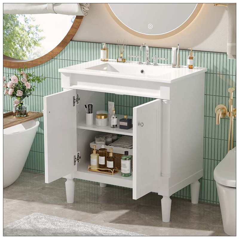 Meuble-lavabo 30 po avec lavabo en céramique, Blanc