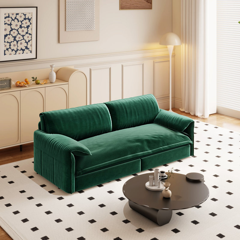 Queen Pull Out Sofa Bed,Convertible Sleeper Sofa with Side Storage, Multi-Functional Loveseat Bed, Green