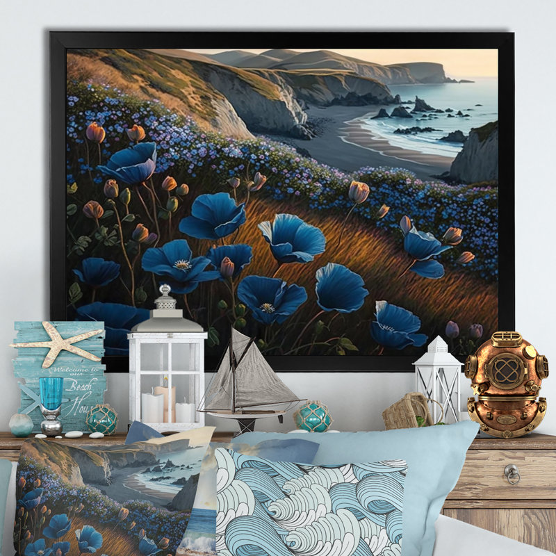 «Flowers by the Coast I», reproduction sur toile, L 32 po x H 16 po, Impression noire sur toile encadrée