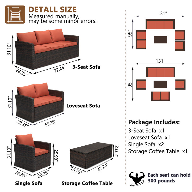 Ensemble de conversation pour patio avec coussins 7 personnes Barrada, Orange