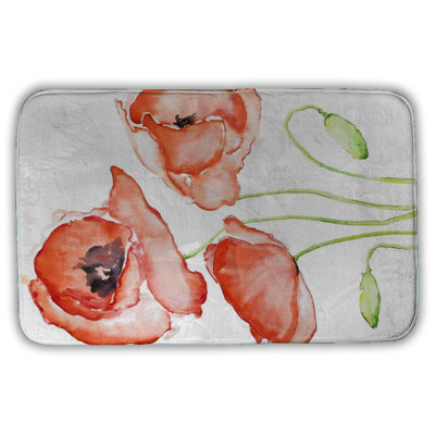 Watercolor poppies Bath Mat with Non-Slip Backing - Quick Dry Memory Foam Bathroom Rug - Absorbent - Modern Plush Spa-Style - Machine Washable