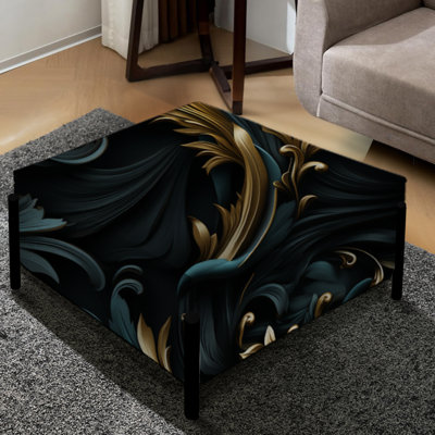 Élégant repose-pieds carré noir et or à motif cachemire Paisley