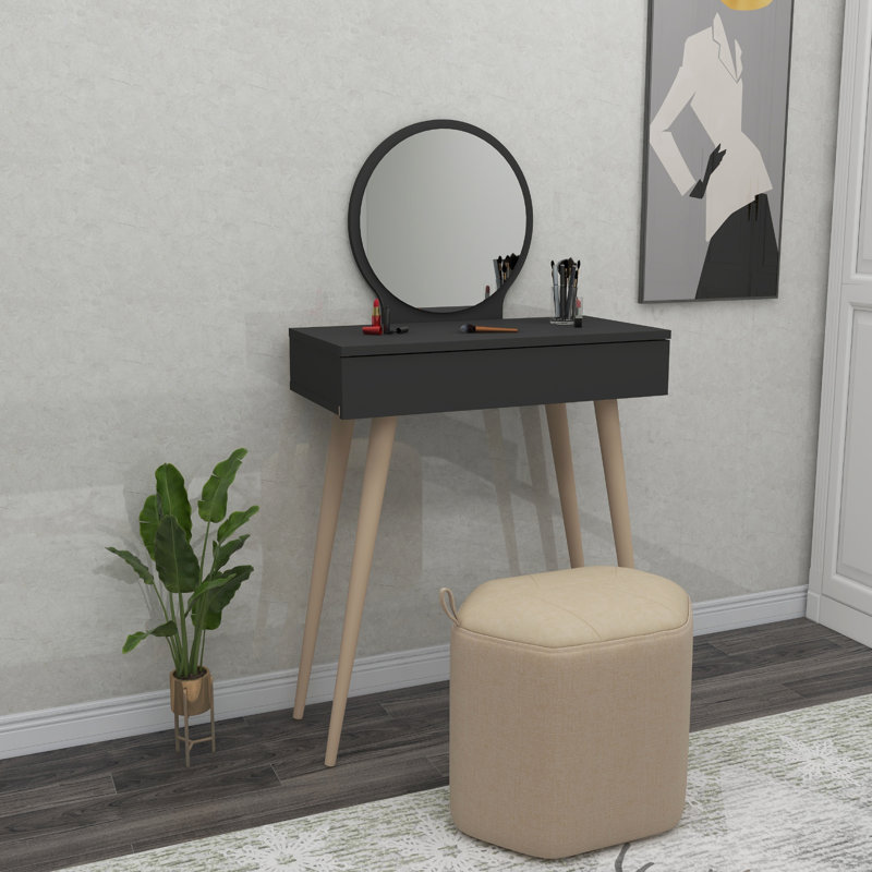 Dresuar Table with Mirror and Drawer Kristina, Anthracite