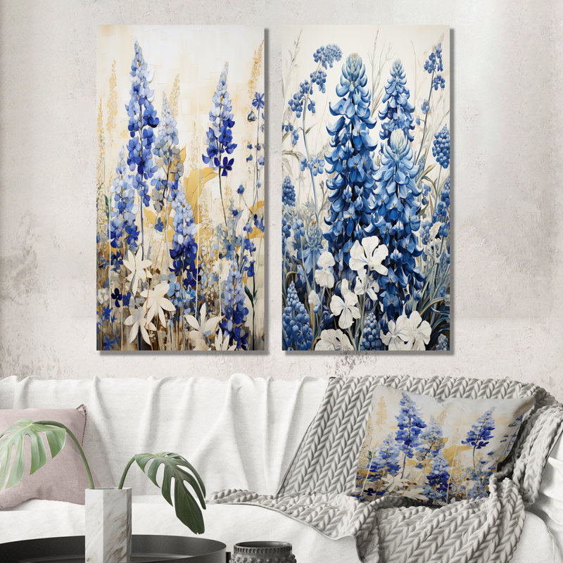 Blue Bonnets Simplicity Meadow - Blue Bonnets Canvas Prints Set Of 2, 28" H x 25" W, Wrapped Canvas