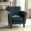 Fauteuil club bleu marine avec tissu fin et pieds en bois de bouleau