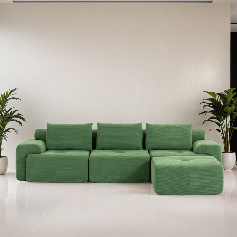 Canapé-lit modulaire 4 pièces pour salon, Velours côtelé vert