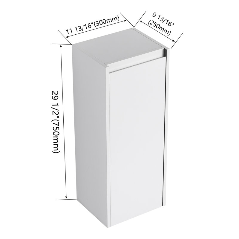 12" Floating Bathroom Side Cabinet With Soft Close Door, White