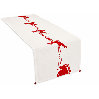 Sleigh with Bells and Reindeer Crewel Embroidery Table Runner