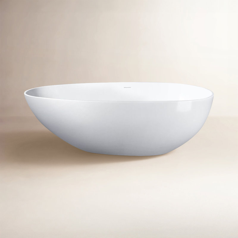 Euthalia 67'' x 34'' Freestanding Soaking Solid Surface Bathtub, Glossy