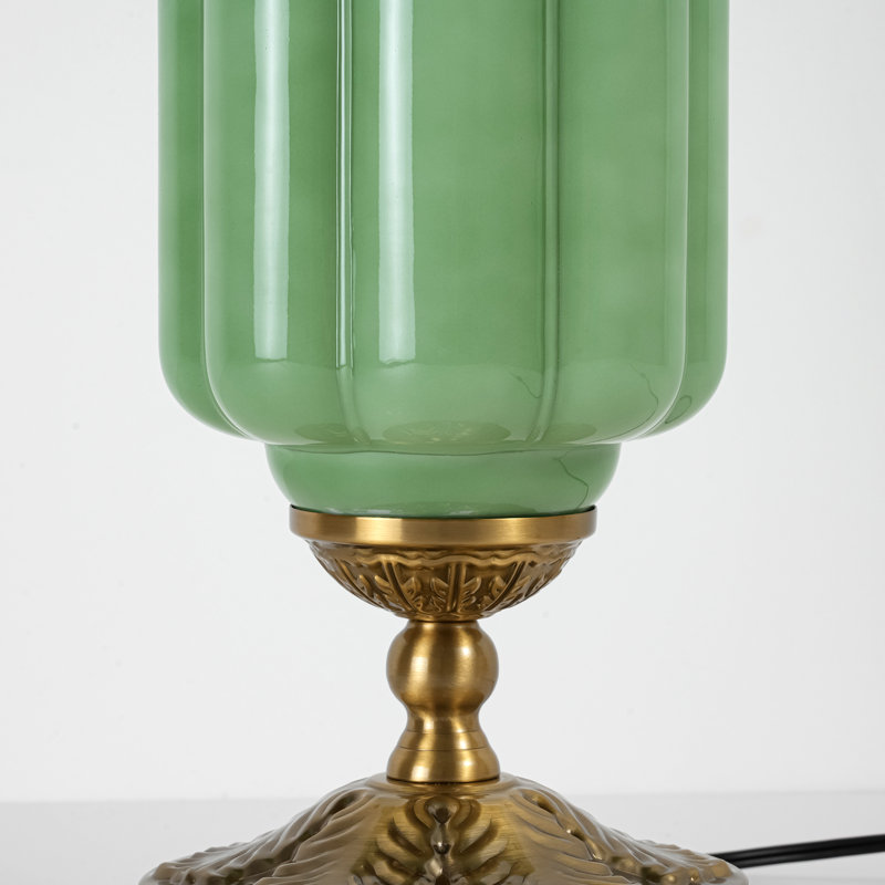 Lampe de table lanterne 1 lumière avec abat-jour en verre vert Buckminster pour chambre à coucher, Vert