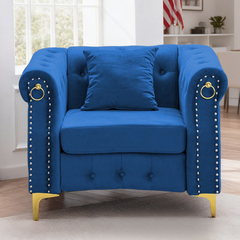  40.9'' Elegant Comfort Velvet Upholstered Armchair with Tufted Design, Blue