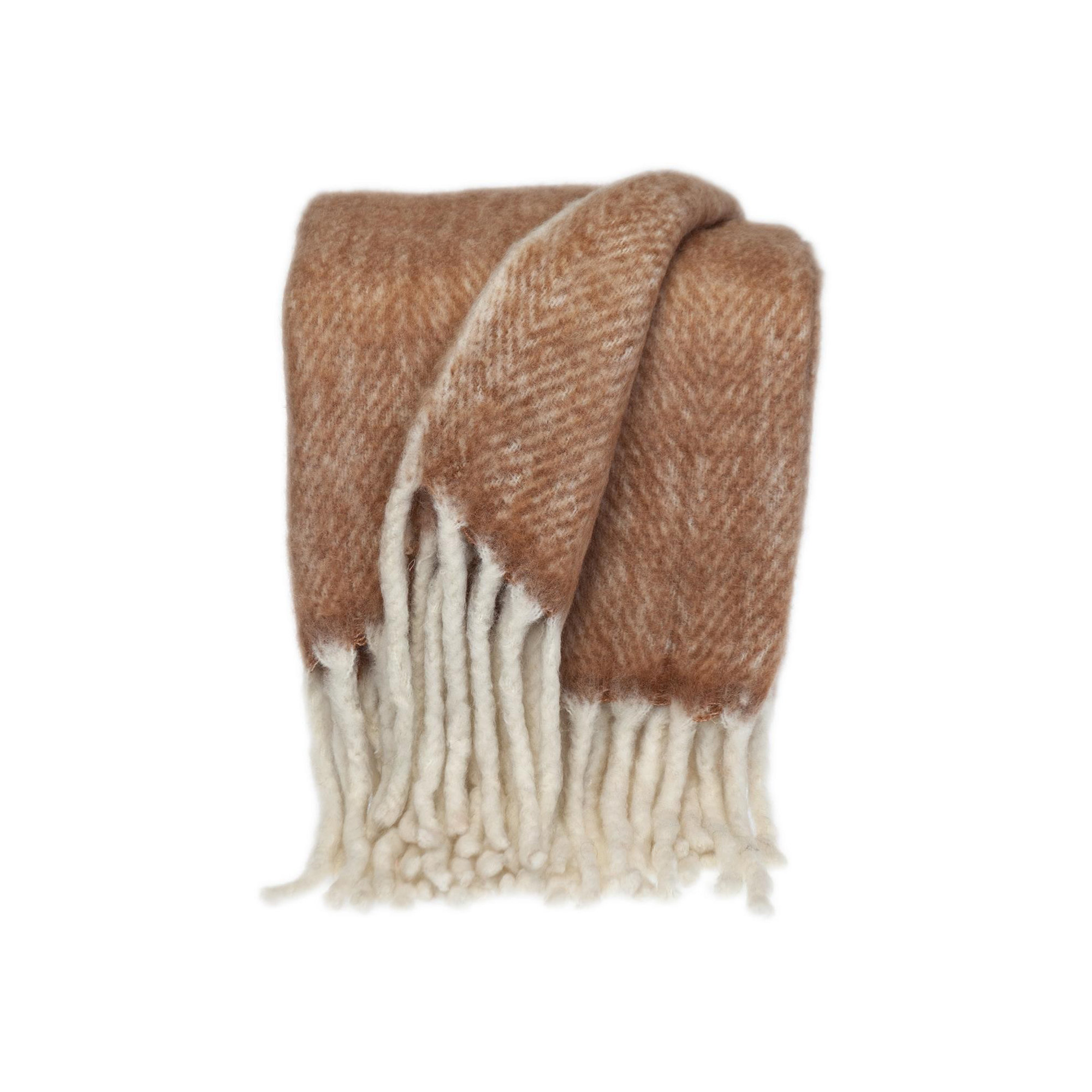 Ixia Wool Blend Knitted Throw Blanket, Natural