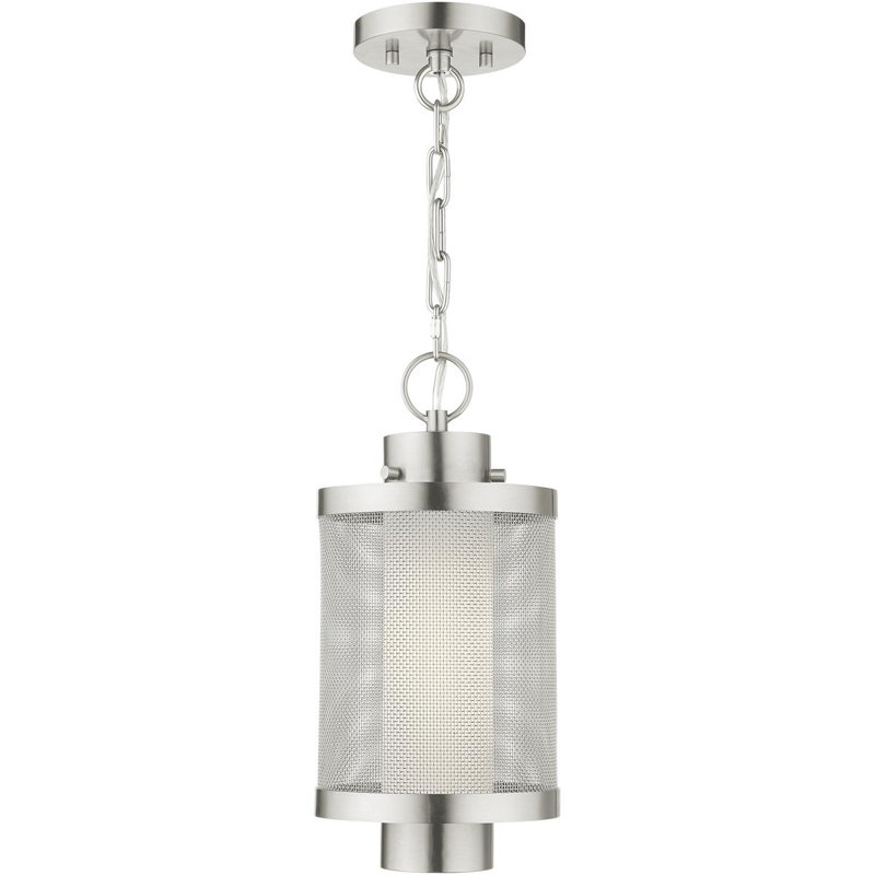 Light Pendant Opal White Glass Shade, 17.5" H x 9" W x 9" D, Brushed Nickel