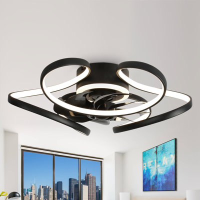 Ventilateur de plafond encastré noir moderne 22 po avec lumière et télécommande Draevyn, ventilateur de plafond silencieux à 6 vitesses pour chambre à coucher, salon