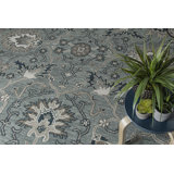 Blair Oriental Hand Hooked Area Rug in Deep Green Blue/Gray/White
