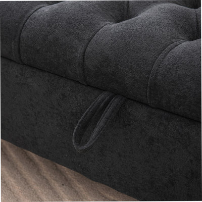 65.75" Wide Modern Upholstered  Storage Bench With Double Lids, Napped Fabric Foot Stool With Rolled Armrest, Bench Daybed With Rubberwood Legs For Living Room, Entryway, Dormitory, Bedroom,Black