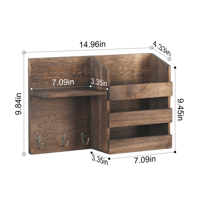 Hershell 1 Piece Floating Shelf with Hooks, Brown