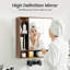 Armoire de salle de bain avec miroir, porte simple, 3 tablettes ouvertes et tablette réglable en noyer-129204855