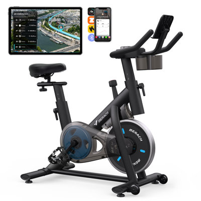MERACH Stationary Exercise Bike, 330 lb Capacity, 35 lb Flywheel with Silent Belt Drive for Home