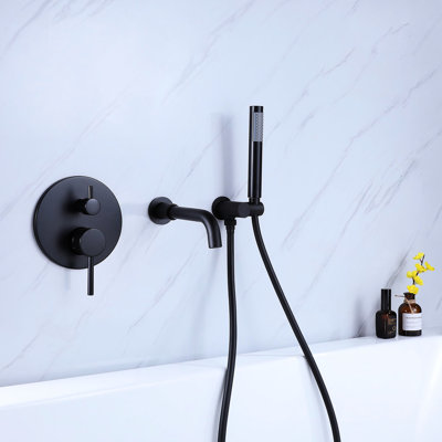 Robinet de douche noir mat 2 pour baignoire et - laiton massif, équilibré, résistant à la rouille, douchette à main 59 po, 2 gallons par minute, nickel, avec pinces de fixation, vis, poignées murales, antirouille, écrous à main