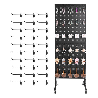 Pegboard Display Stand With 30 Hooks Pegboard Panels Display With Wheels Black
