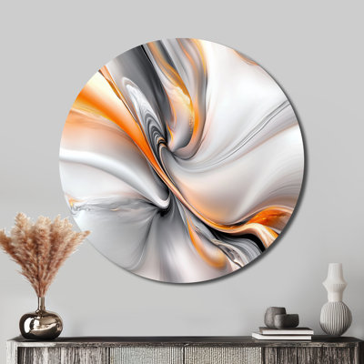 Lumière ascendante en marbre orange gris - art mural rond moderne abstrait, art mural rond en métal orange