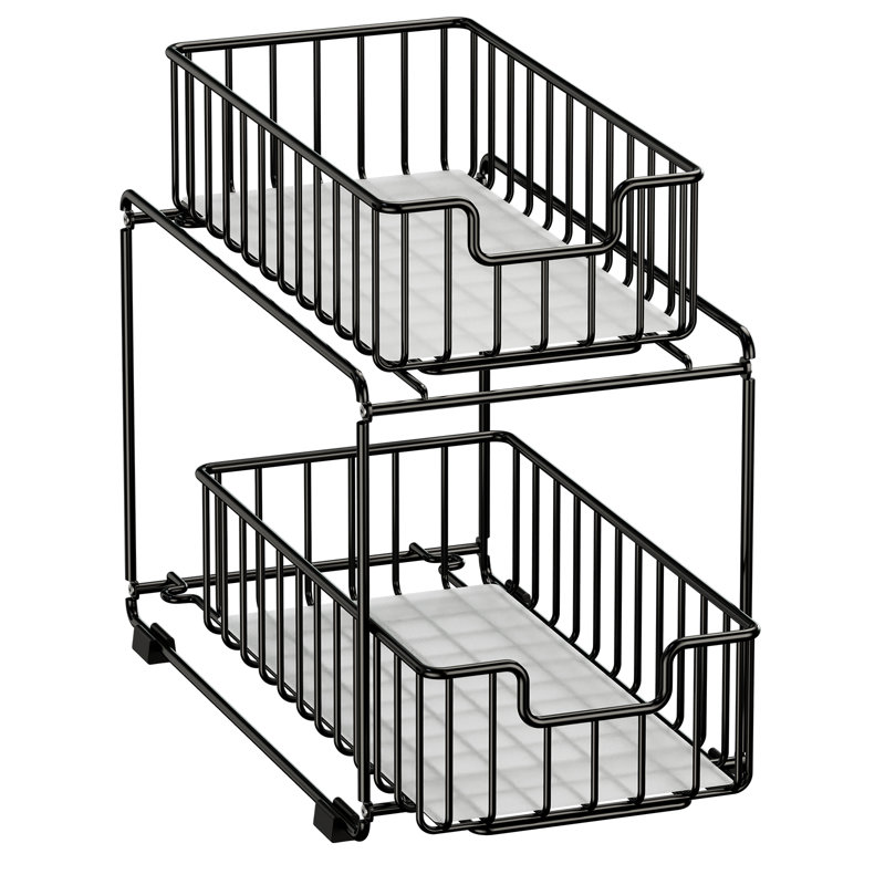 Qualon 2-Tier Steel Pull Out Drawer for Pantry, Cabinet, Under Sink, Black