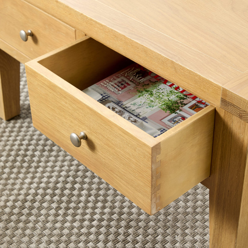 Cooksey Fully Assembled 2 Drawer Coffee Table Oak Finish, Brown