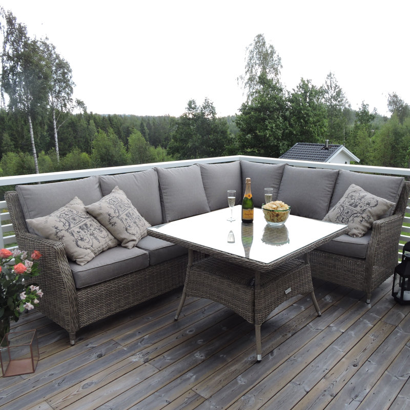 Adhelin 5 Seater Rattan Corner Sofa Set, Natural/Sand