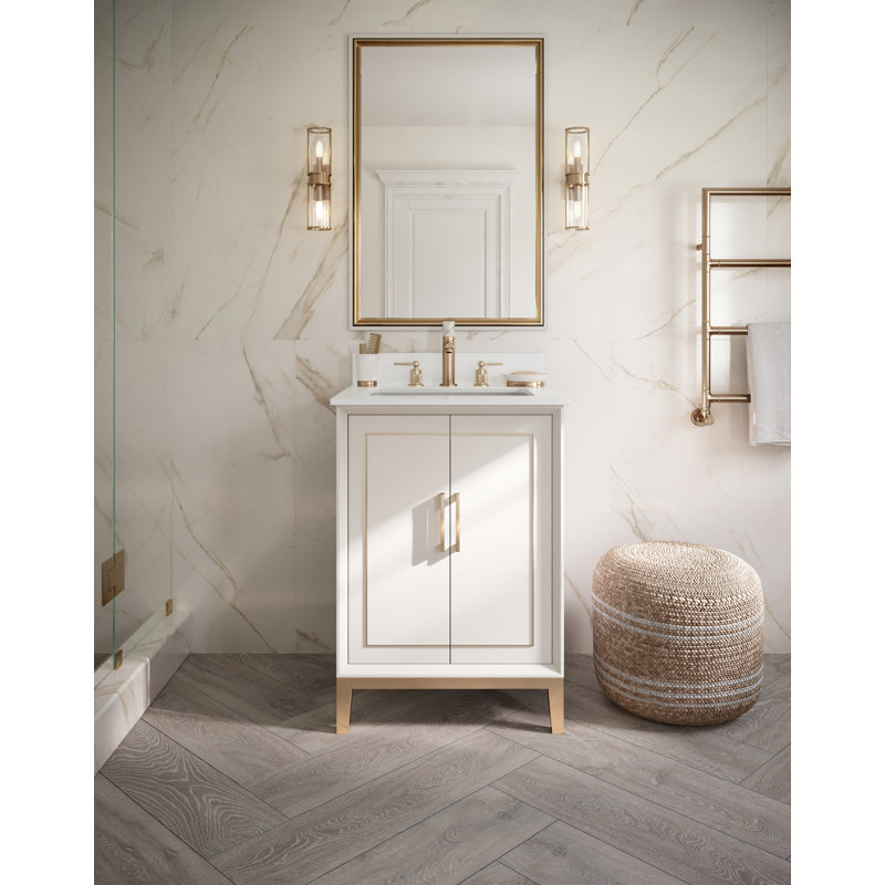 Gracie 24'' W Single Vanity, White Quartz/Single Faucet Mount, Satin White (Cream White)