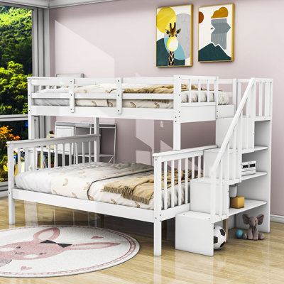 Jovie Twin Over Full Wooden Bunk Bed with Storage Staircase