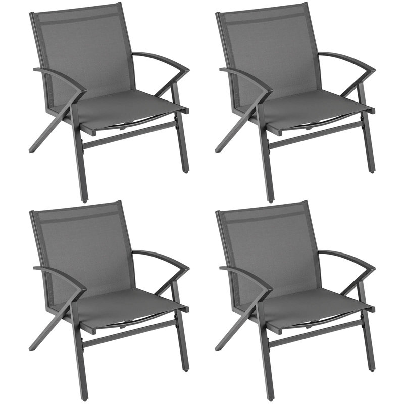 Ensemble de 4 chaises de patio avec dossier et accoudoirs incurvés à structure métallique robuste