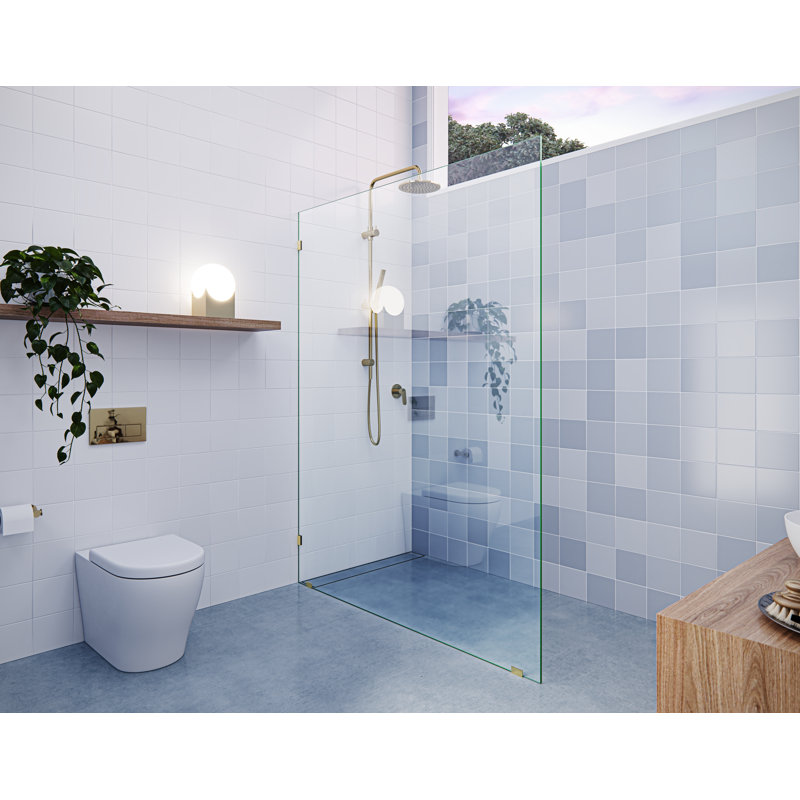 Vela 60 in. x 78 in. Fully Frameless Single Fixed Shower Panel, Polished Brass