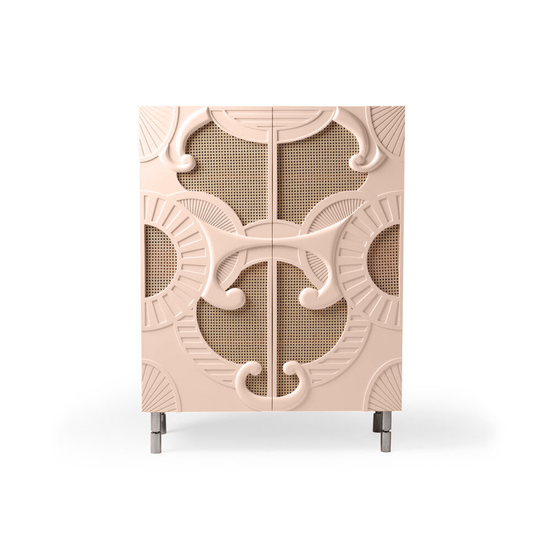 Traje De Luces 47'' Bar Cabinet, Nude/Polished Nickel