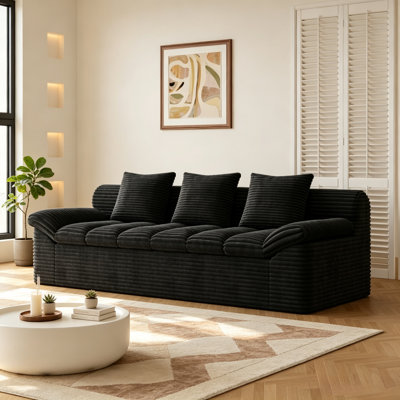 Chaise longue 71 po en velours côtelé noir 71 po, canapé 2 places avec 3 coussins et poches latérales pour la chambre à coucher, le bureau, aucun assemblage requis