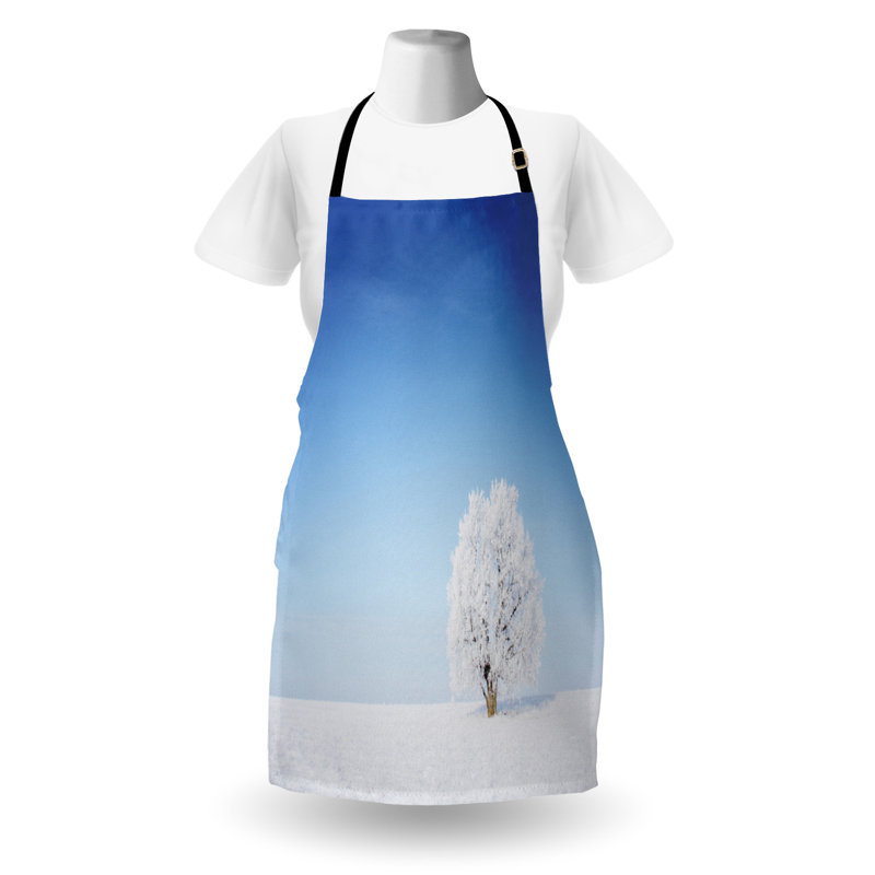 Tablier bleu unisexe, seul arbre enneigé, taille adulte, blanc bleu