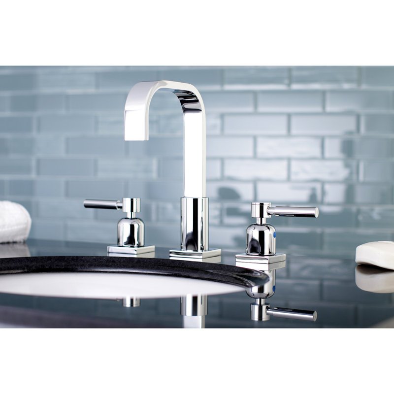 Kingston Brass Concord Two-Handle 3-Hole Deck Mount Widespread Bathroom Faucet with Retail Pop-Up Drain, Polished Chrome