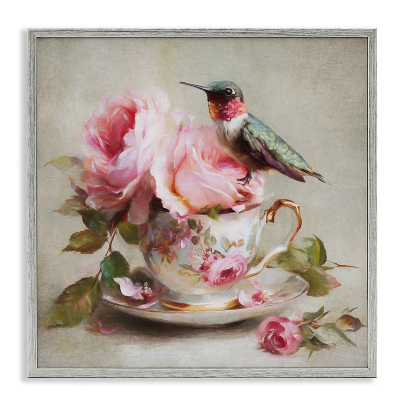 Colibri et tasse à thé, estampe numérique, conception de Tina LeCour, H 12 po x l 12 po, Estampe numérique Farmhouse