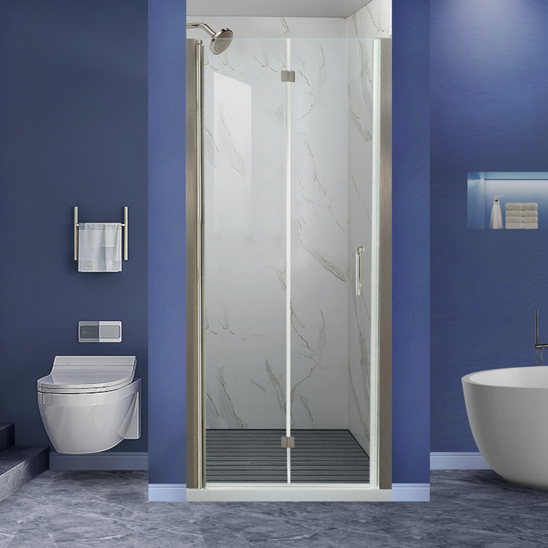 32-33.9 in. W x 72 in. H Frameless Bi-fold Shower Doors with Clear SGCC Tempered Glass, Brushed Nickel