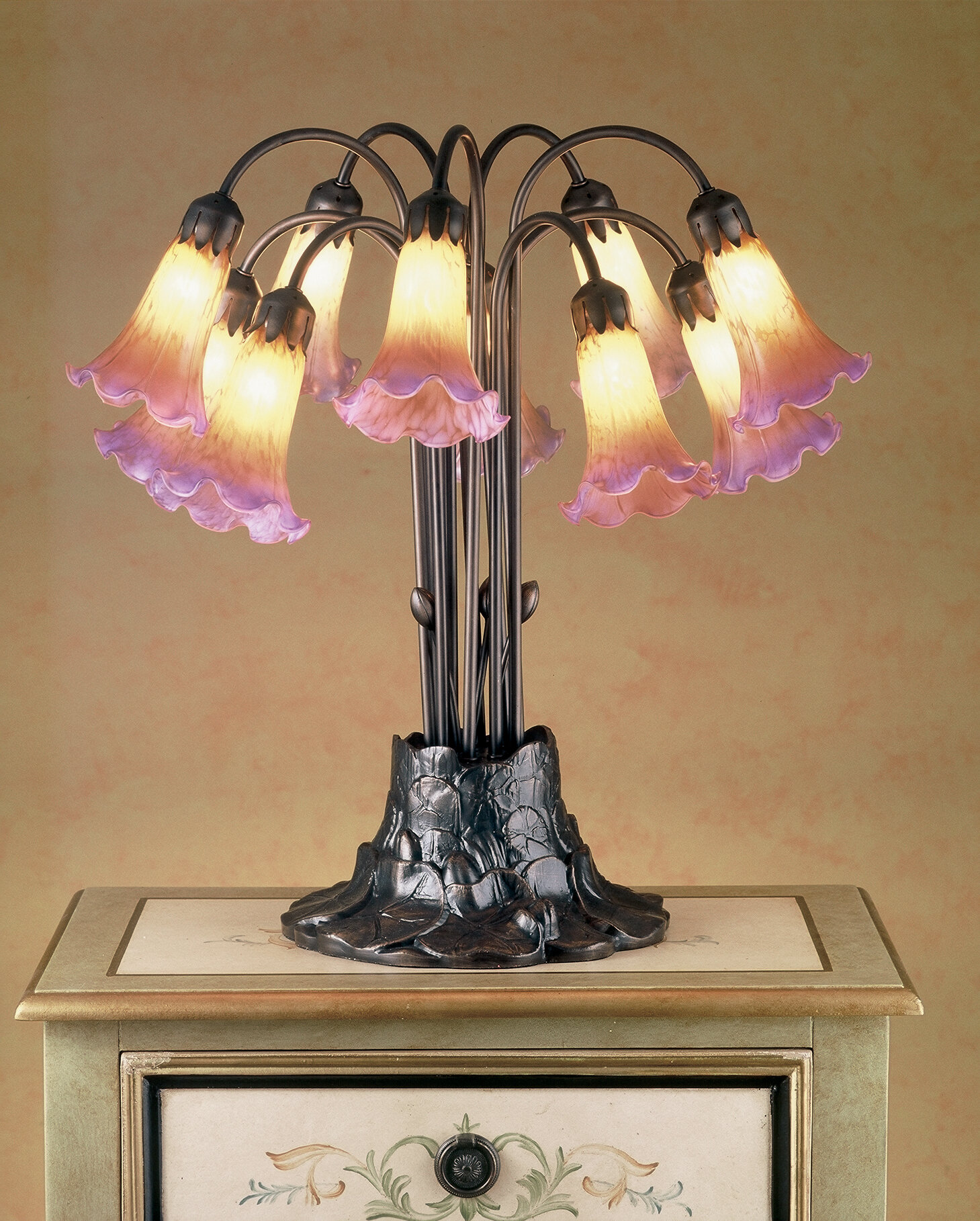 Bloomsbury Market Lily Flowers Tiffany Style Glass Accent Table