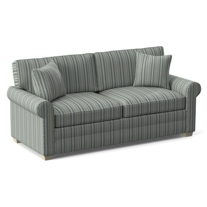 Bedford Sofa, Green and Blue Stripe; 0252-54, Frost White Finish