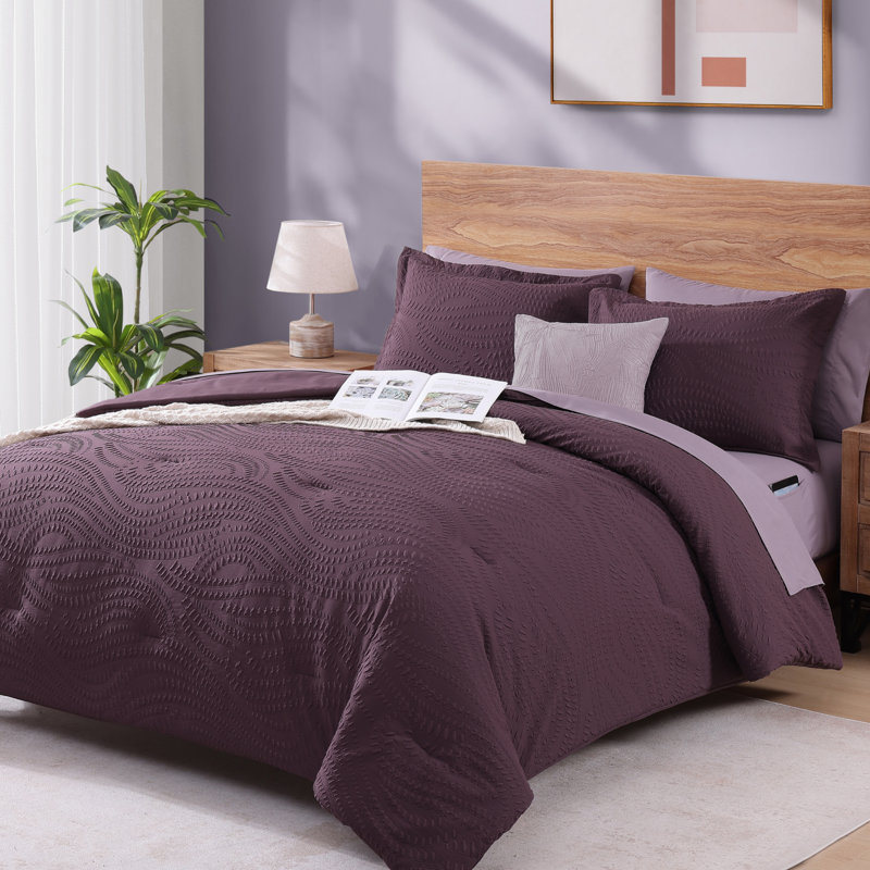 Ensemble d'édredon 3D embossé 7 pièces, Grand édredon et 6 pièces supplémentaires, Mauve