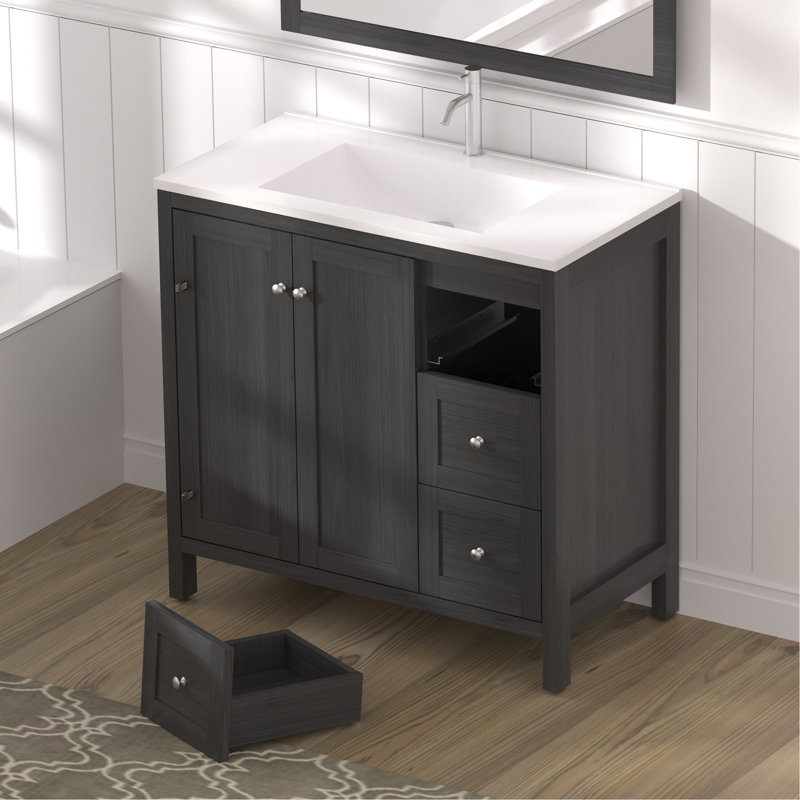 Meuble-lavabo de salle de bain, armoire de salle de bain moderne avec lavabo, armoire de rangement pour salle de bain avec portes à fermeture douce et 3 tiroirs