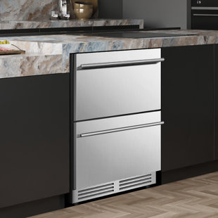 24 Inch Beverage Refrigerator Freestanding or Built-In, Holds 230 Cans, Under Counter Drawer Cooler Fridge with LED Light and 2 Grid Organizer Classic Series