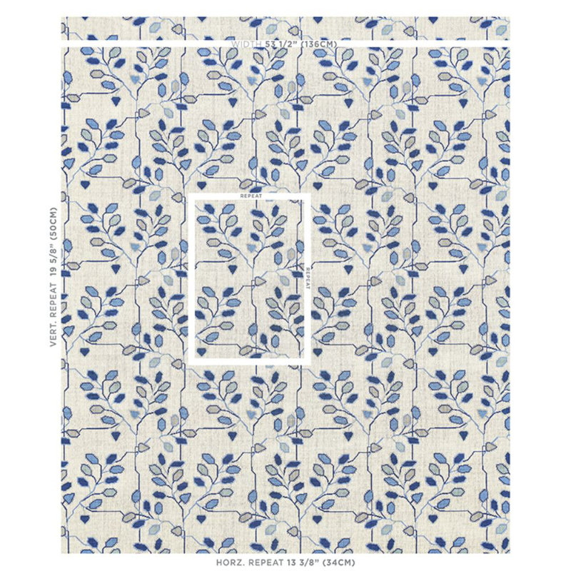 Tissu appliqué Schumacher x Neisha Crosland, Bleu de Delft