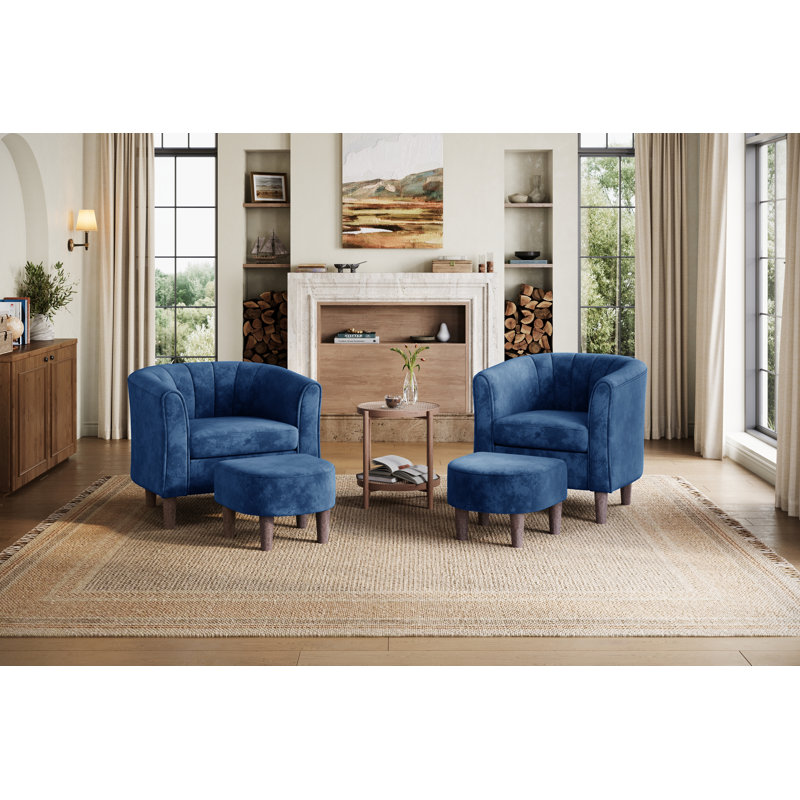 Torrence 31.7'' Upholstered Barrel Chair with Ottoman, 26.8" H x 31.7" W x 26.8" D, Finn Navy Velvet