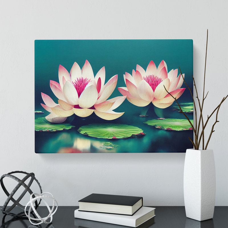 Enigmatic Lotus Flowers - Wrapped Canvas Print, 50cm H x 76cm W x 3cm D