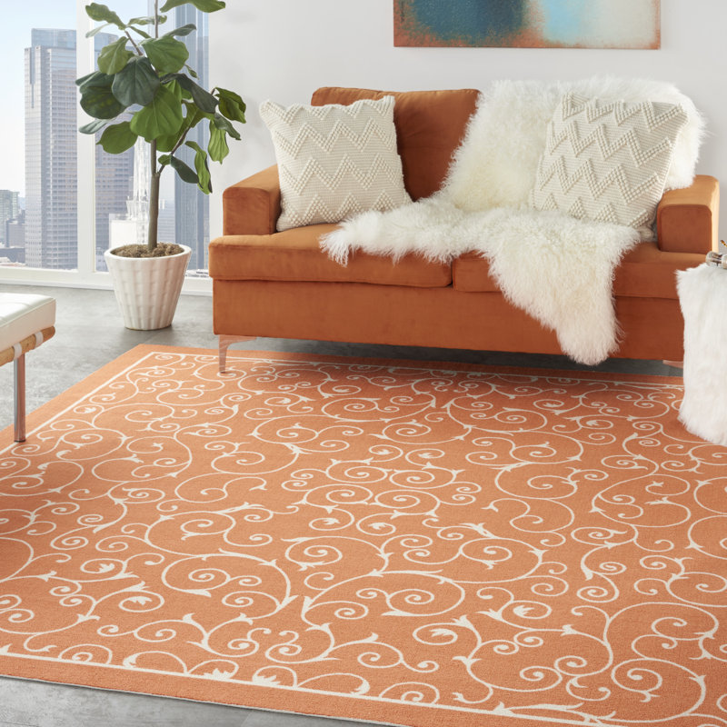 Tapis orange moderne Dian, Carré 7 pi 9 po