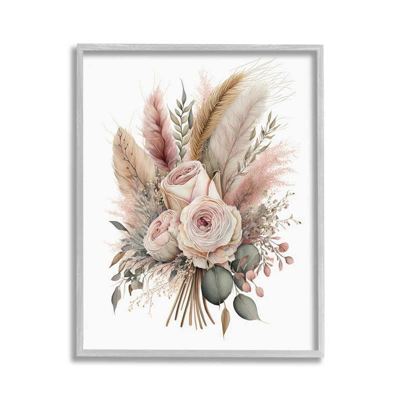 «Roses & Country Reeds», art de la giclée encadrée par LSR Design Studio, H 14 po x l 11 po, Estampe numérique Farmhouse